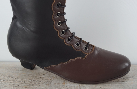 schwarz/braune Leder Stiefelette, hoher Absatz, Material: Oberleder, Futter, Sohle 100% Leder