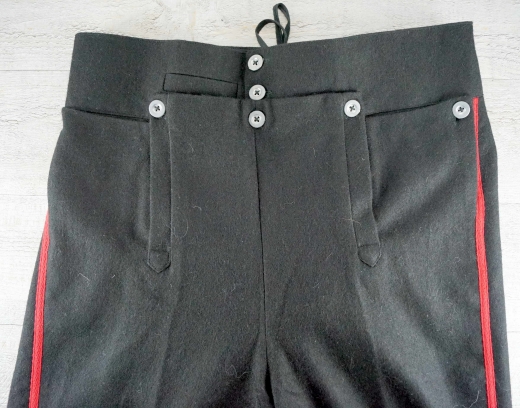 preuische napoleonische Woll Hose schwarz mit schmalen roten Streifen, 100% Wolle