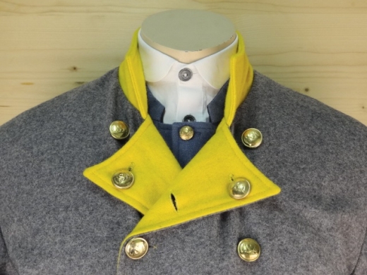 CS Frock Coat Lieutenant hellgrau/gelb 2 reihig, 14 CSA Knpfe, 100% Wolle, Futter 100% Baumwolle