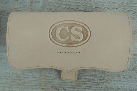Karabinerpatronentasche naturbraun CS geprgt mit Einsatz, Material: Leder + Holzeinsatz