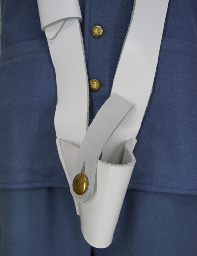 Bandolier fr Steinschlopistole, wei, Material Leder + Messing