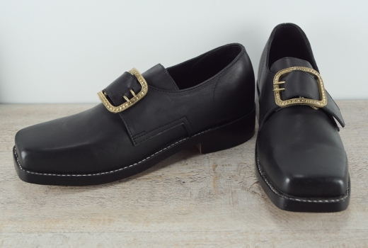 Schnallenschuhe schwarz, glattes Oberleder, eckige Form, mit Schuhschnalle, Material: Oberleder, Futter, Sohle 100% Leder
