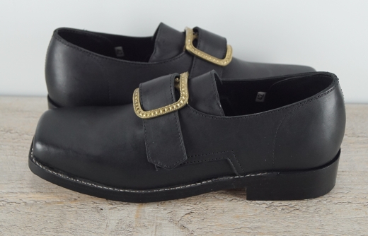 Schnallenschuhe schwarz, glattes Oberleder, eckige Form, mit Schuhschnalle, Material: Oberleder, Futter, Sohle 100% Leder