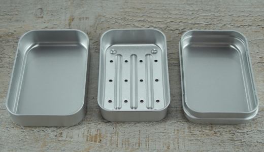 Seifen-Dose, rechteckig, silberfarben, Material: elektrolytisches Weiblech