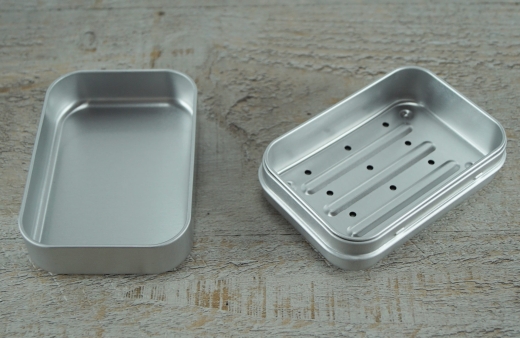Seifen-Dose, rechteckig, silberfarben, Material: elektrolytisches Weiblech