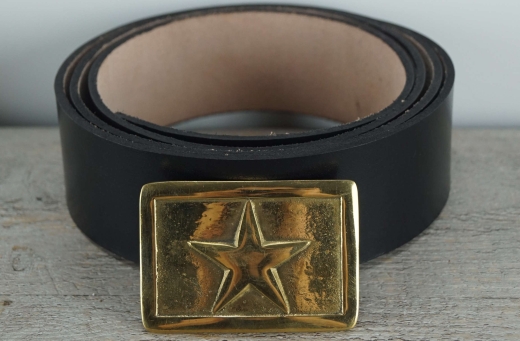 Koppel schwarz mit Texas Vollmessing Schlie�e, rechteckig, Material: Koppel Leder, Schlie�e Messing