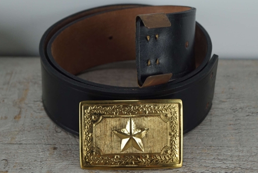 Koppel schwarz mit Texas Vollmessing Schlie�e und Beltkeeper, Material: Koppel Leder, Schlie�e + Beltkeeper Messing