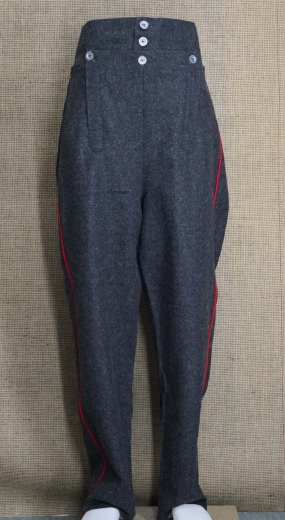 preuische napoleonische Woll Hose dunkelgrau mit roter Wollbiese, 100% Wolle