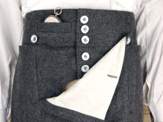 preuische napoleonische Woll Hose dunkelgrau mit roter Wollbiese, 100% Wolle