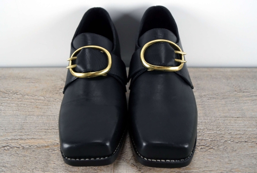 Schnallenschuhe schwarz, glattes Oberleder, eckige Form, mit Schuhschnalle, Material: Oberleder, Futter, Sohle 100% Leder