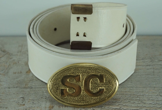 Koppel wei mit South Carolina oval Vollmessing Schliee mit Belt Keeper, Material: Koppel Leder, Schliee + Beltkeeper Messing