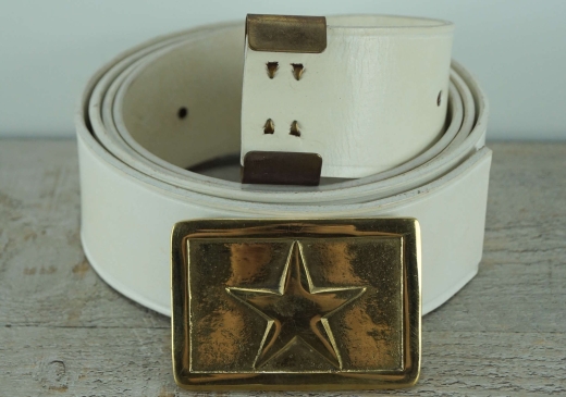 Koppel wei� mit Texas Vollmessing Schlie�e, rechteckig, Material: Koppel Leder, Schlie�e+ Beltkeeper Messing