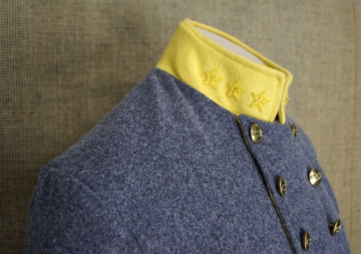CS Frock Coat Colonel hellgrau/gelb, 2 reihig, 14 CSA Kn�pfe, 100% Wolle, Futter 100% Baumwolle