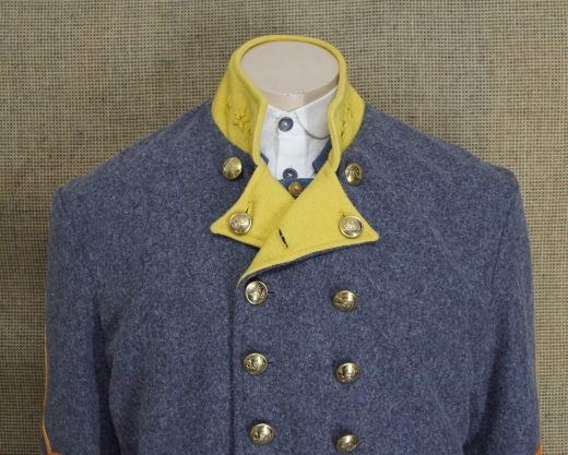 CS Frock Coat Colonel hellgrau/gelb, 2 reihig, 14 CSA Kn�pfe, 100% Wolle, Futter 100% Baumwolle