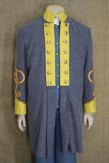 CS Frock Coat Colonel hellgrau/gelb, 2 reihig, 14 CSA Kn�pfe, 100% Wolle, Futter 100% Baumwolle
