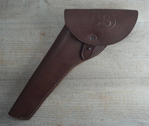 Holster linke Hand natur ge�lt, CS gepr�gt, Material: Leder, Verschlu�knopf Messing