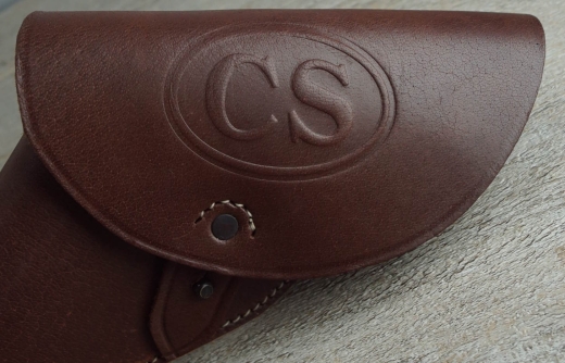 Holster linke Hand natur ge�lt, CS gepr�gt, Material: Leder, Verschlu�knopf Messing