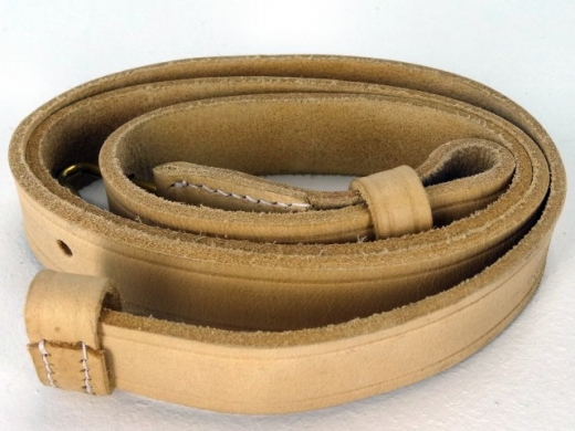 Gewehrriemen 3 Band Enfield naturbraun, ca. 123 cm, Material: Leder mit Messinghaken