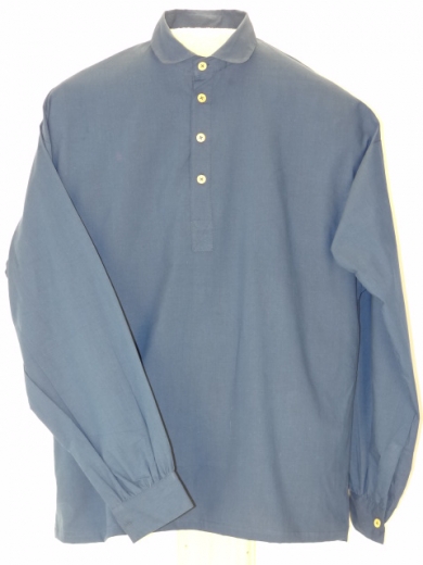 Hemd dark-skyblue, halbgeknpft, runder Umlegekragen, 100% Baumwolle