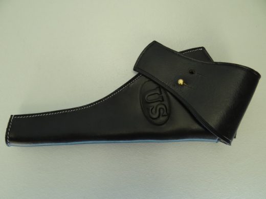 US M1885 Revolver Holster rechte Hand schwarz, Material: Leder, Verschluknopf Messing