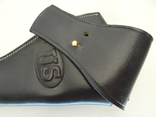 US M1885 Revolver Holster rechte Hand schwarz, Material: Leder, Verschluknopf Messing