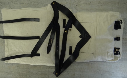 double bag knapsack, natur, wird wie ein Rucksack getragen, Material: 100% Baumwolle, Lederriemen mit Eisenschliee