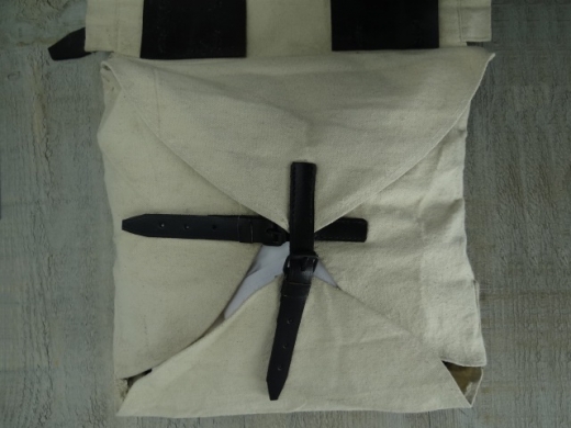 double bag knapsack, natur, wird wie ein Rucksack getragen, Material: 100% Baumwolle, Lederriemen mit Eisenschliee