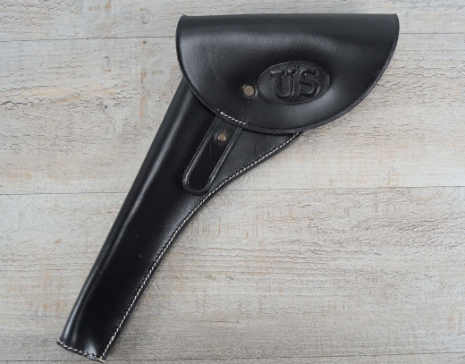 Holster linke Hand schwarz US gestempelt, Material: Leder, Verschluknopf Messing