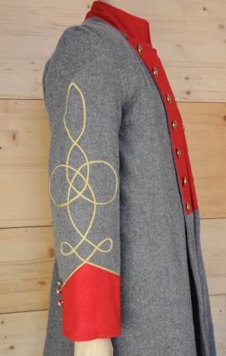 CS Frock Coat Lieutenant hellgrau/rot, 2 reihig, 14 CSA Knpfe, 100% Wolle, Futter 100% Baumwolle