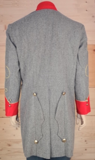 CS Frock Coat Lieutenant hellgrau/rot, 2 reihig, 14 CSA Knpfe, 100% Wolle, Futter 100% Baumwolle