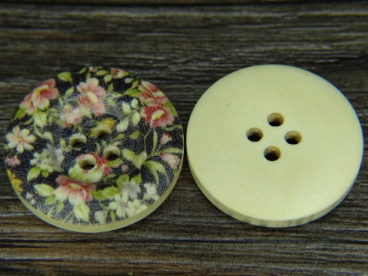 Holzknopf mit Blumenmuster, 4 Loch, ca. 2,5 cm, Preis pro Stck