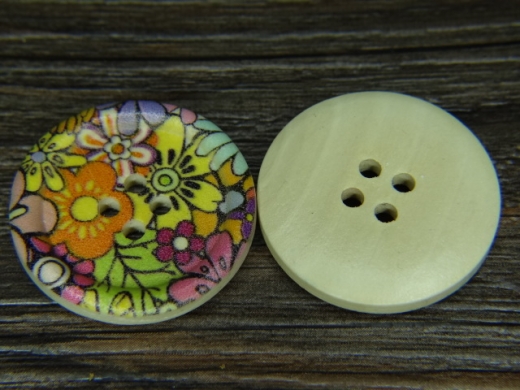 Holzknopf mit Blumenmuster, 4 Loch, ca. 3,0 cm, Preis pro Stck