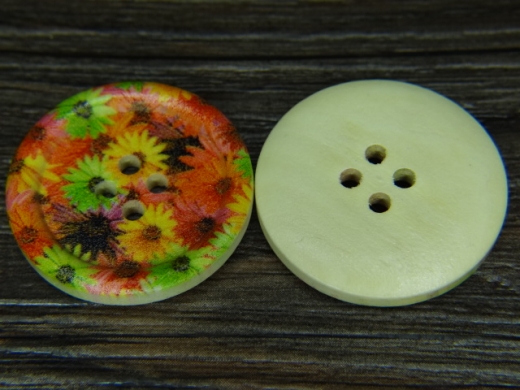 Holzknopf mit Herbst - Blumenmuster, 4 Loch, ca. 3,0 cm, Preis pro Stck