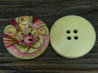 Holzknopf mit rosa Muster, 2 Loch, ca. 2,5 cm