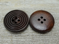 Holzknopf, dunkelbraun, gerillt, 4 Loch, 2,5 cm