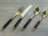 Bronzebesteck mit Holzgriff, 4 teilig, Material: Bronze, Griff Rosenholz, Handarbeit