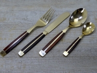 Bronzebesteck mit Holzgriff, 4 teilig, Material: Bronze mit Rosenholz Griffen, Handarbeit