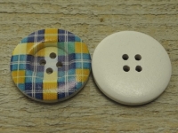 Holzknopf weiß mit Karo Muster bunt, 4 Loch, ca. 3,0 cm