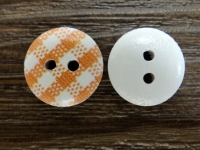 Holzknopf weiß / orange kariert, 2 Loch, ca. 1,5 cm