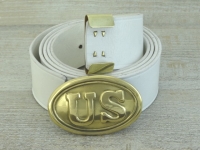 Koppel wei mit US Schliee + Beltkeeper Material: Koppel Leder, Schliee Messing gestanzt bleigefllt, Beltkeeper: Messing