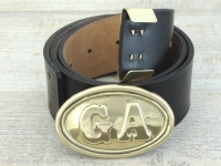 Koppel schwarz mit GA Schliee + Beltkeeper Material: Koppel Leder, Schliee Messing gestanzt bleigefllt, Beltkeeper: Messing