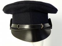 dunkelblaues US Forage Kepi 1839 ( Wheel Hat) mit Lederschirm 1. Model, auen 100% Wolle, Futter 100% Baumwolle, Schirm / Schweiband 100% Leder