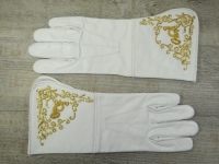 weie Herren Lederhandschuhe, mit Stulpe, mit aufgesticktem Horn, Material: 100% Leder