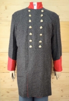 CS Frock Coat dunkelgrau, 2 reihig, rote Aufschlge, 14 CSA Knpfe, 100% Wolle, Futter 100% Baumwolle
