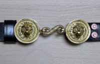 Koppel mit franzsischer Offiziers Hussaren Schliee, schwarz, Material: Koppel Leder, Schliee Messing