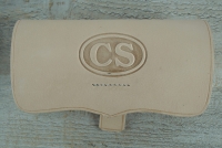Karabinerpatronentasche naturbraun CS geprgt mit Einsatz, Material: Leder + Holzeinsatz