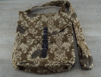Haversack gemustert, Lederverschlu mit Rollenschliee, Material: 100% Baumwolle, Lederriemen, Metallschliee