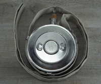 CS Feldflasche, Drum Canteen, TIN, ca. 1,05 Liter, Material: Wollberzug, Verschlu Kork, Baumwollgurt, Flasche Weiblech verzinnt