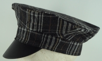 Forage Cap dunkelbraun kariert, auen 100% Wolle, Futter 100% Baumwolle, Schirm + Schweiband 100% Leder