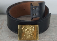 Koppel schwarz mit South Carolina Vollmessing Schliee mit Belt Keeper, Material: Koppel Leder, Schliee + Beltkeeper Messing